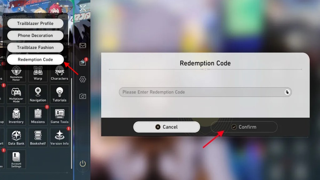 HSR (Honkai Star Rail) codes – 2. In-Game Method to Redeem Codes