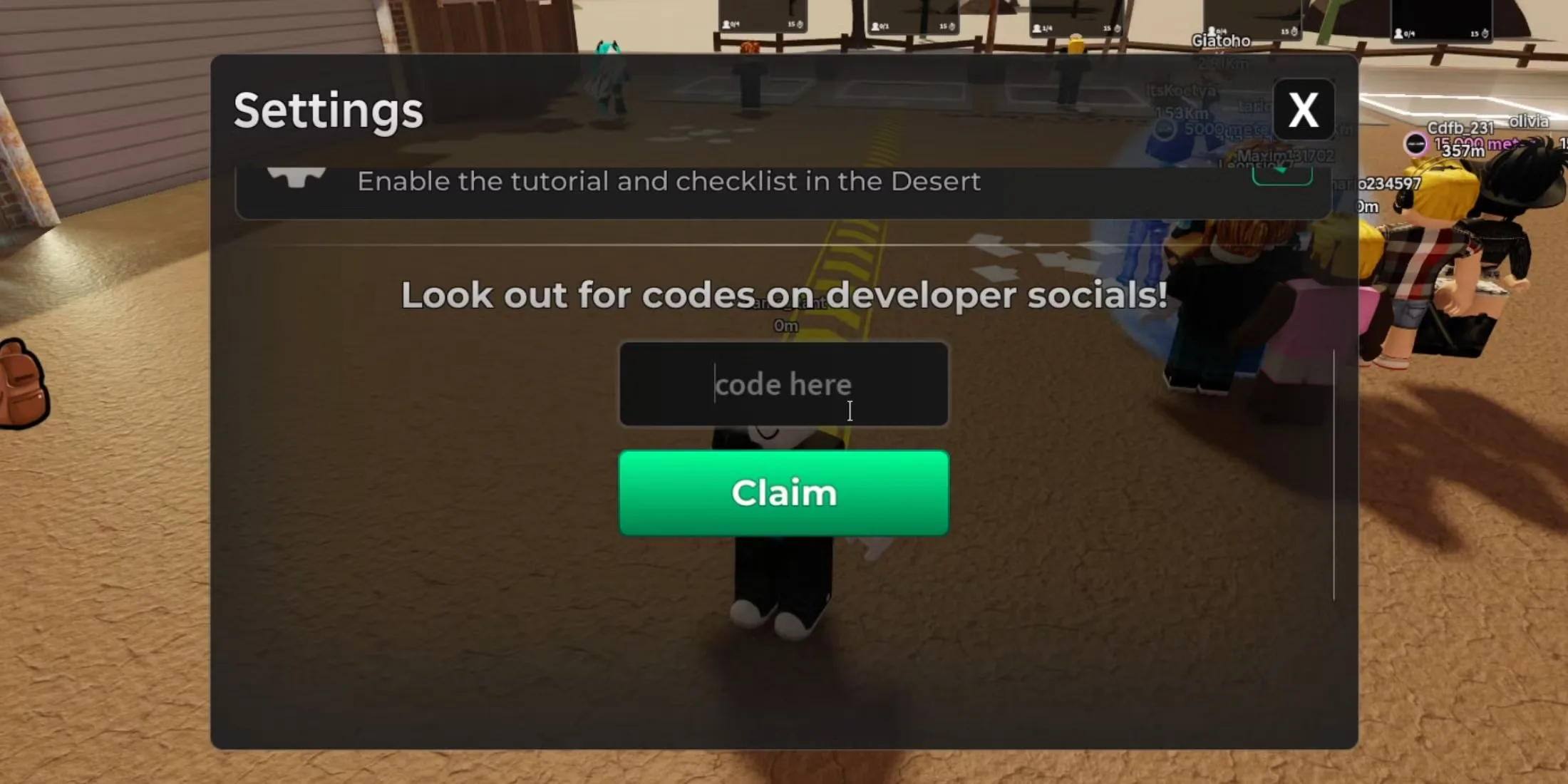 How to redeem codes in A Dusty Trip