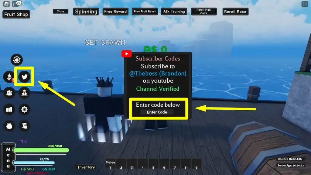 How to redeem codes in A One Piece Game