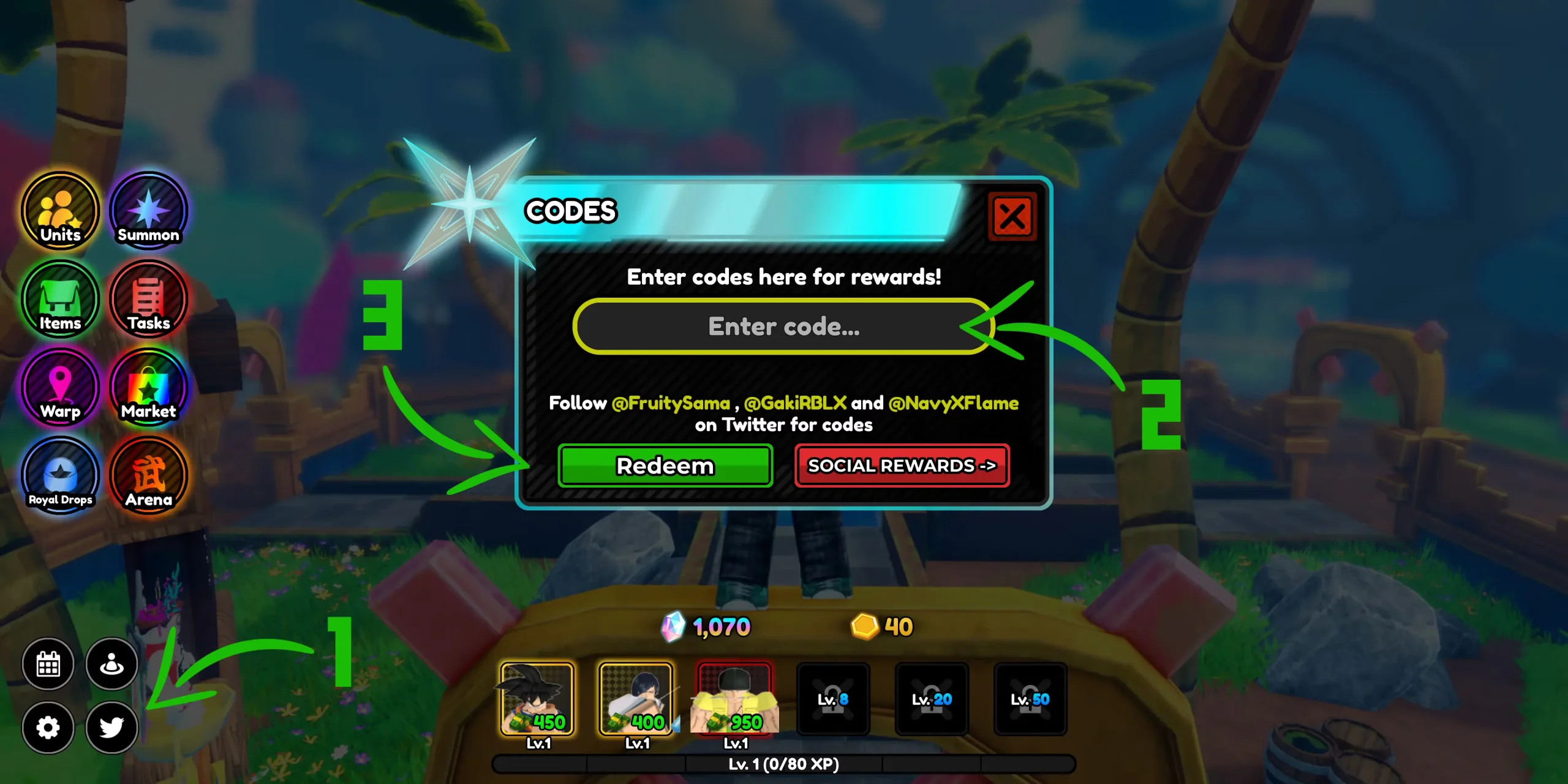 How to redeem codes in All Star Tower Defense X