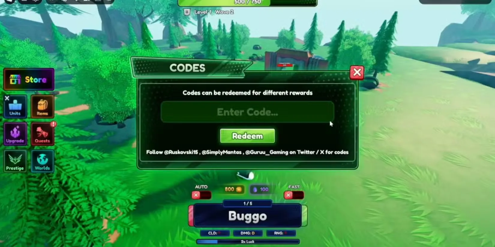 How to redeem codes in Anime Defense X