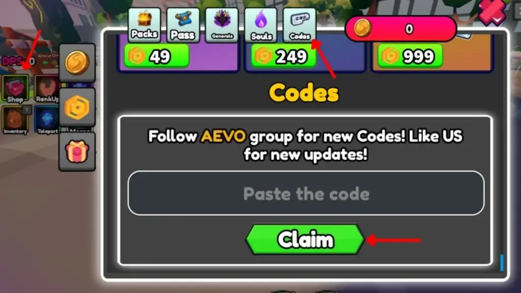 How to redeem codes in Anime Evolution Re