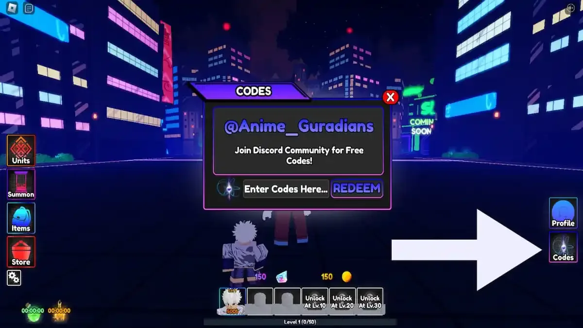 How to redeem codes in Anime Guardians