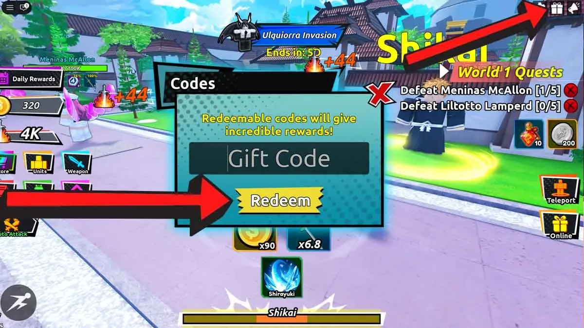 How to redeem codes in Anime Souls