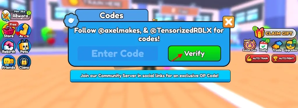 How to redeem codes in Arm Wrestle Simulator