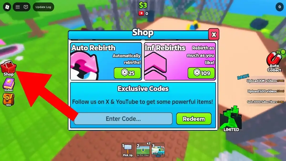 How to redeem codes in Be a YouTuber