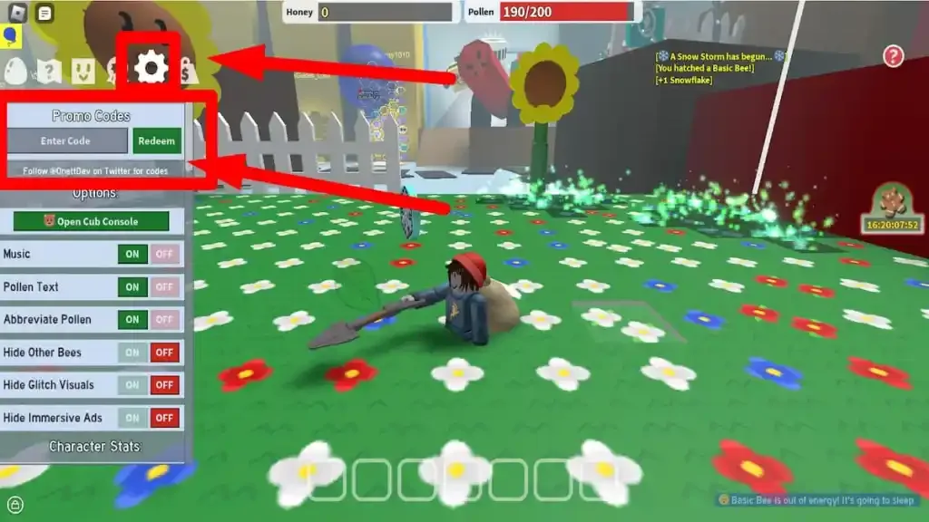 How to redeem codes in Bee Swarm Simulator