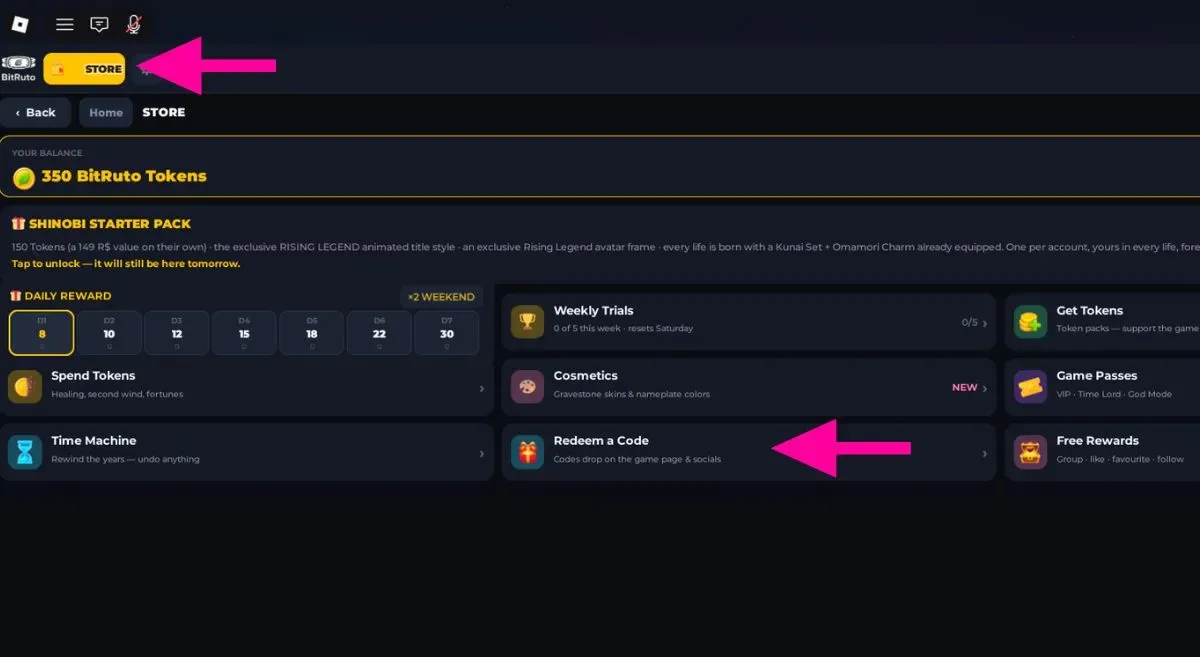 How to redeem codes in BitRuto
