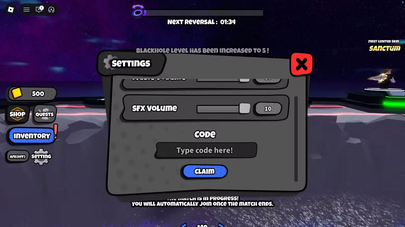 How to redeem codes in Blackhole Rush