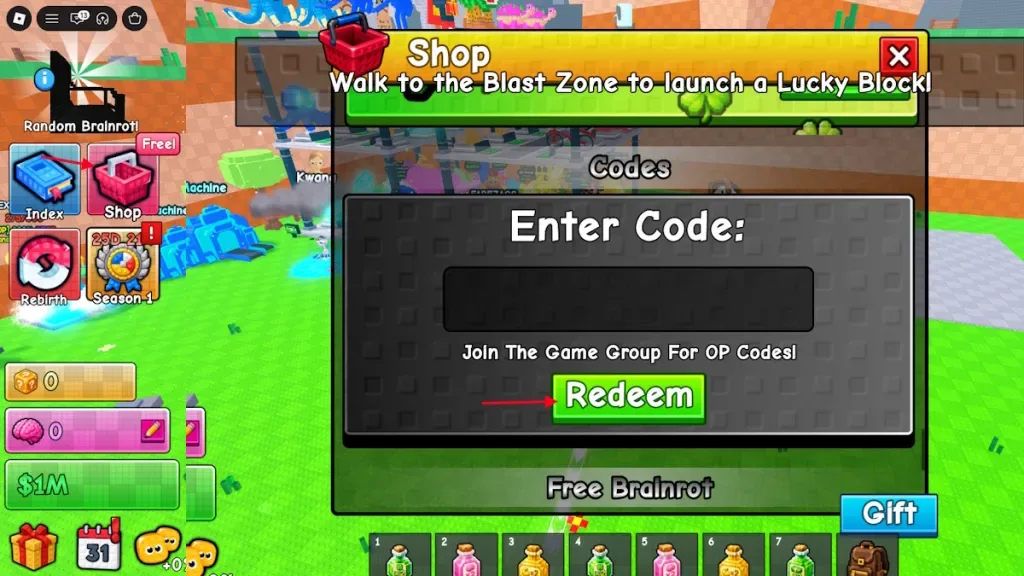 How to redeem codes in Brainblast a Lucky Block