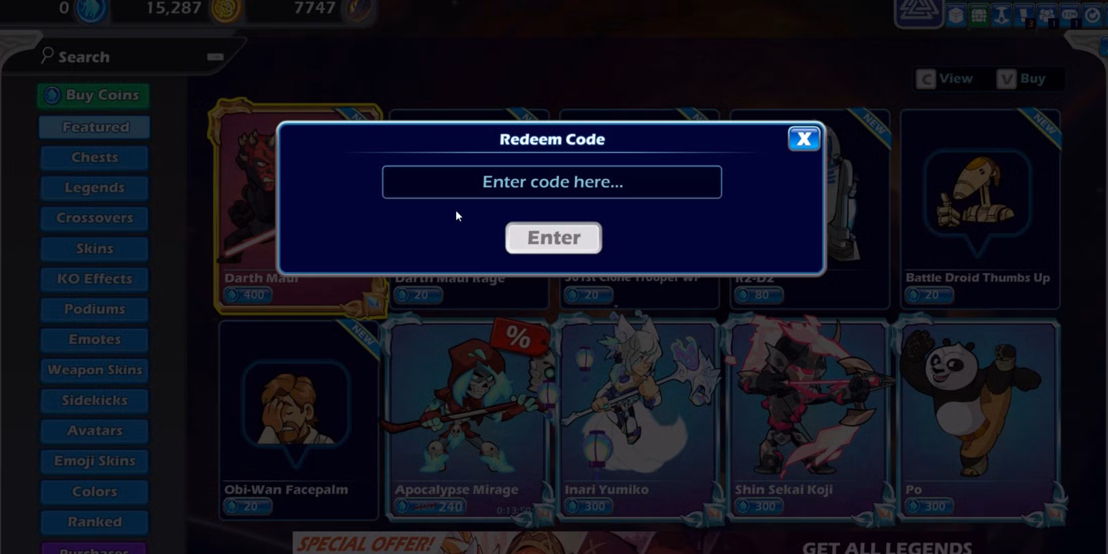 Brawlhalla the codes tab