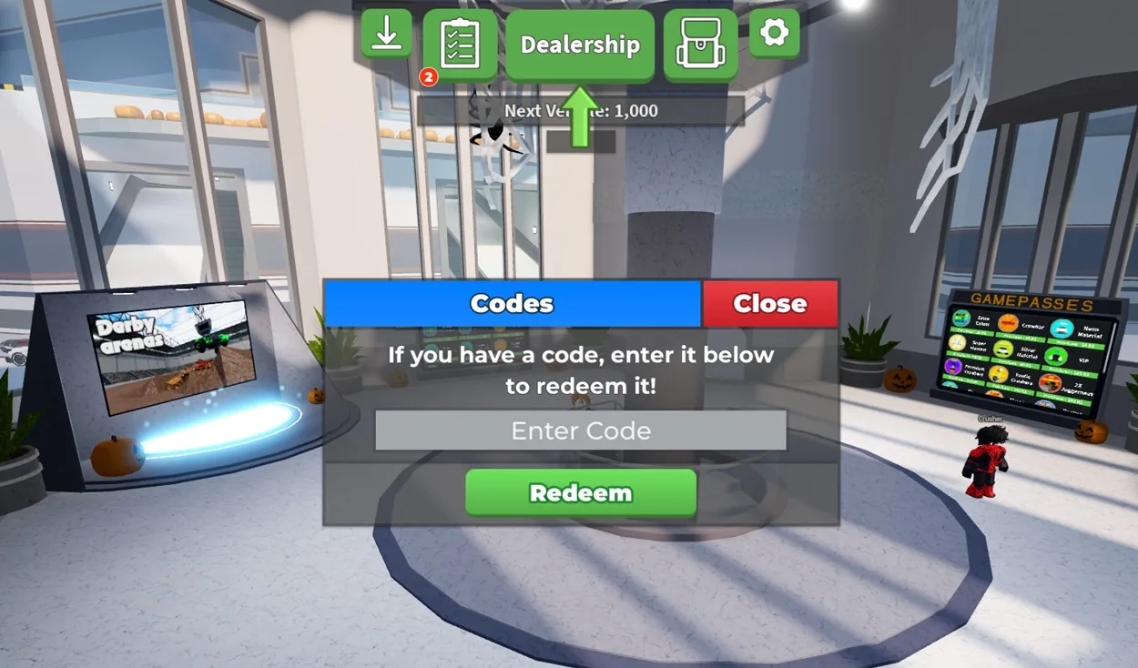 How to redeem codes in Car Crushers 2