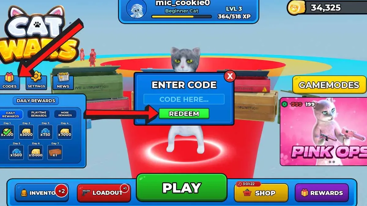 How to redeem codes in Cat Wars