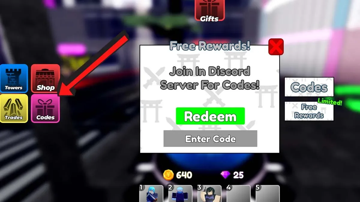 How to redeem codes in Cursed Tower Defense