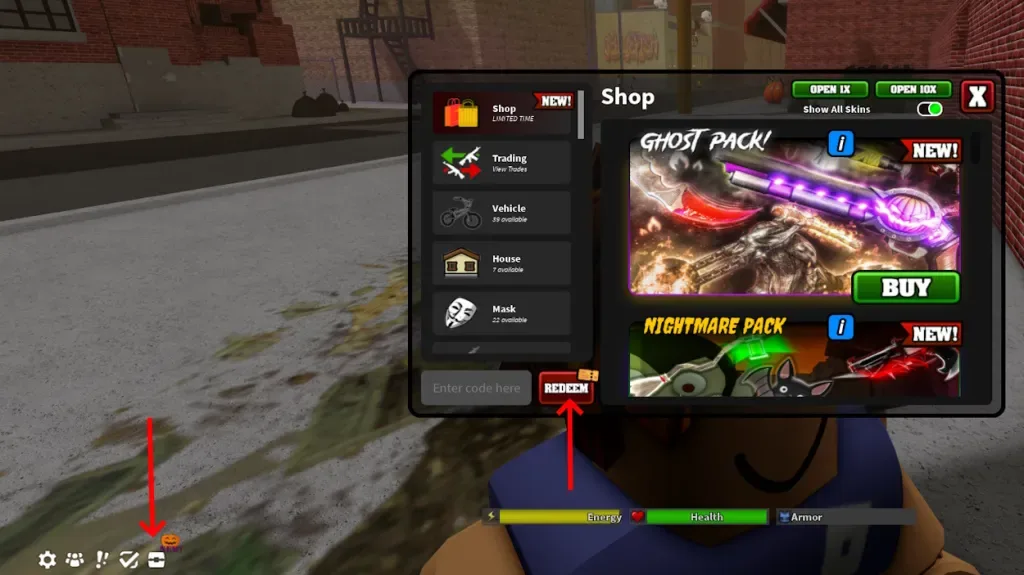 How to redeem codes in Da Hood