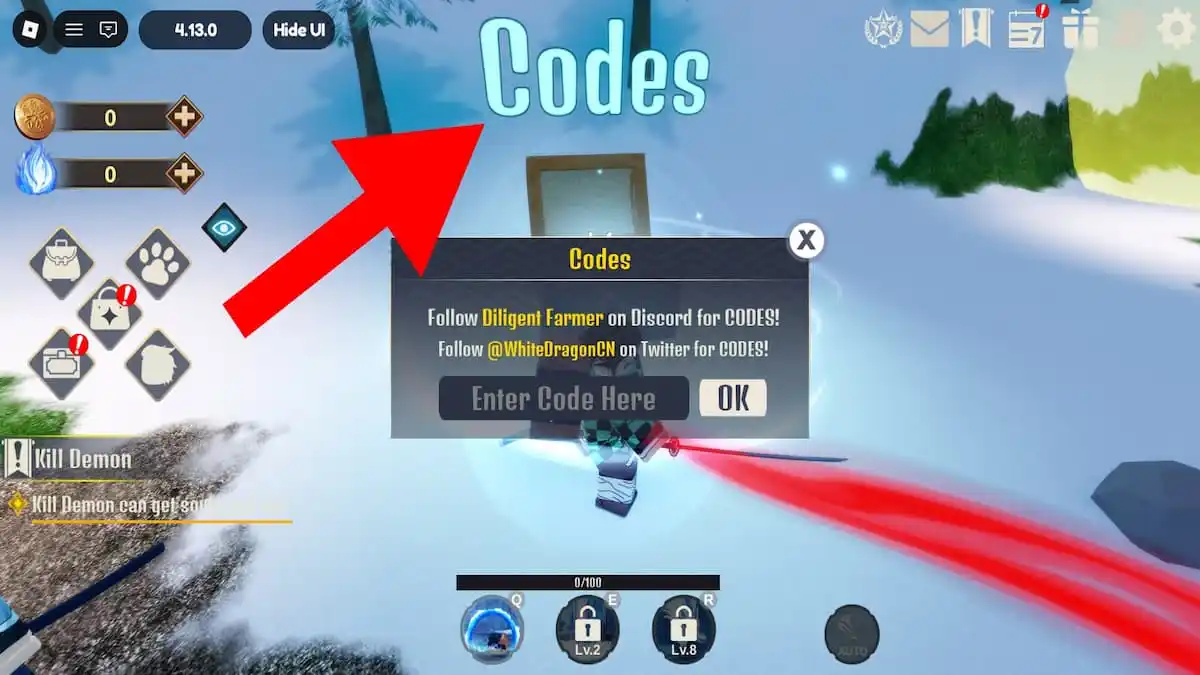 How to redeem codes in Demon Soul Simulator.
