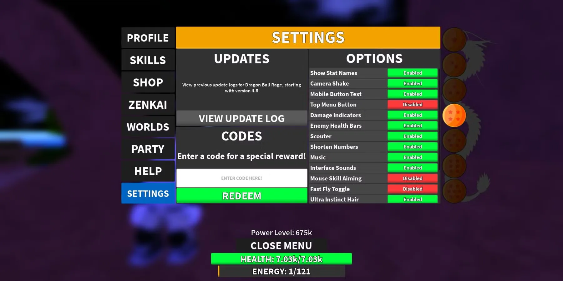 How to redeem codes in Dragon Ball Rage