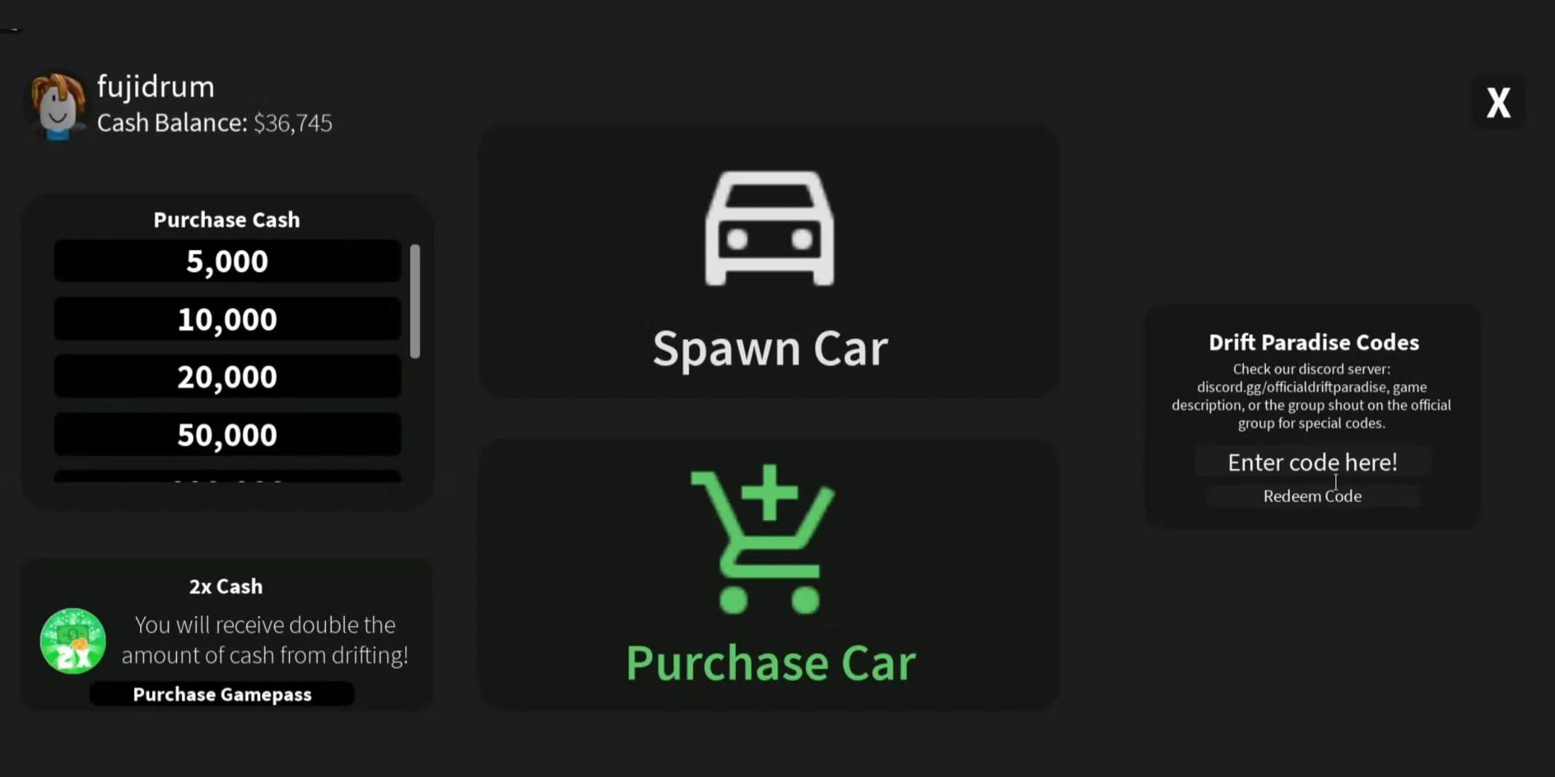 How to redeem codes in Drift Paradise
