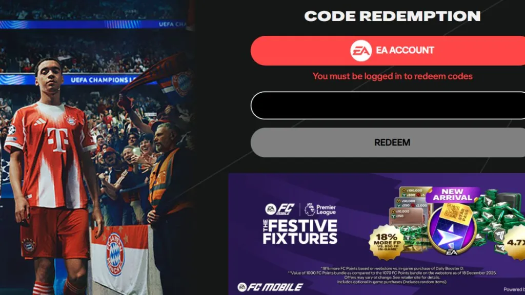 FC Mobile Codes Redemption Page