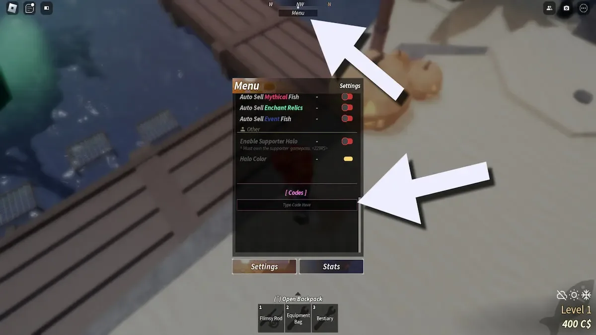 How to redeem codes in Fisch