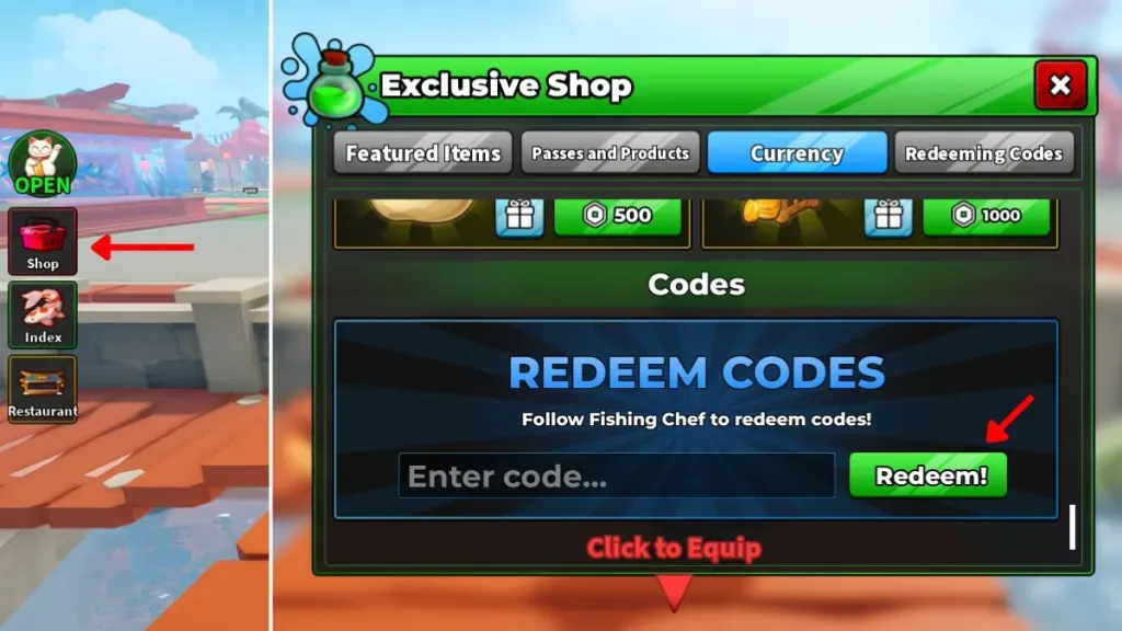 How to redeem codes in Fishing Chef