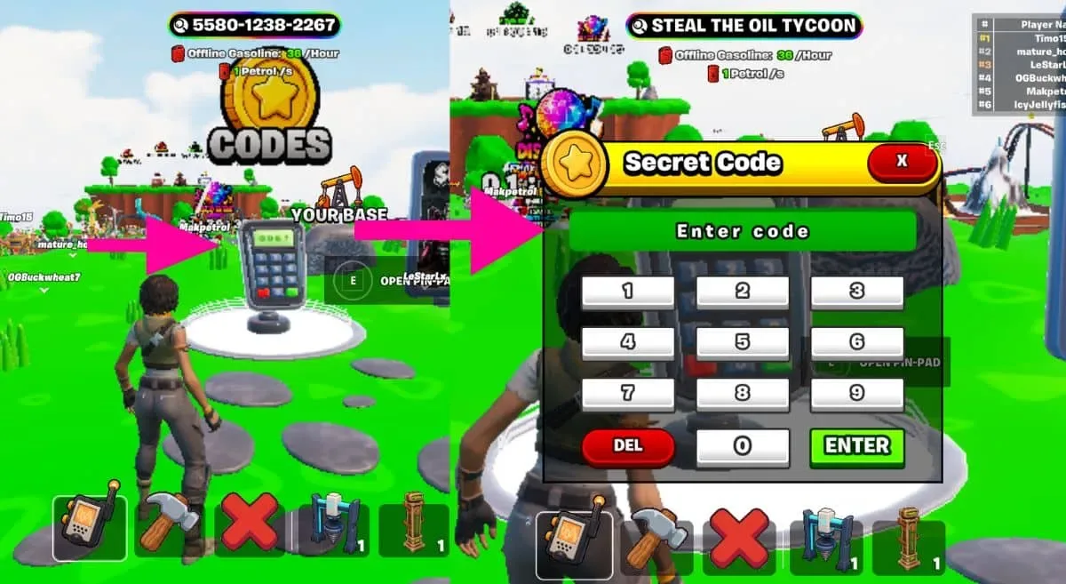 How to redeem codes in Fortnite Steal the Oil Tycoon