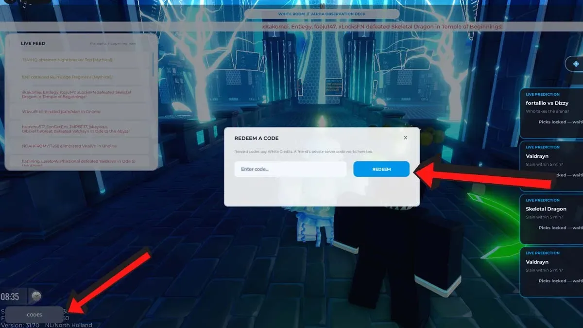 How to redeem codes in Grand Alfheim