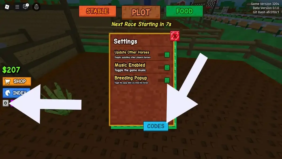 How to redeem codes in Horse RNG