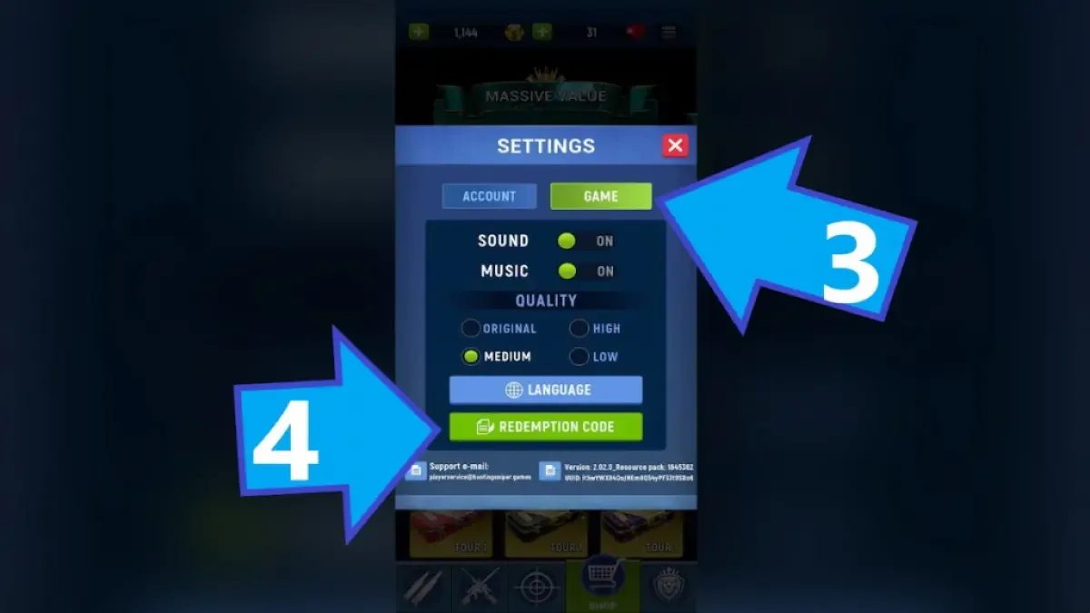 How to redeem codes in Hunting Sniper