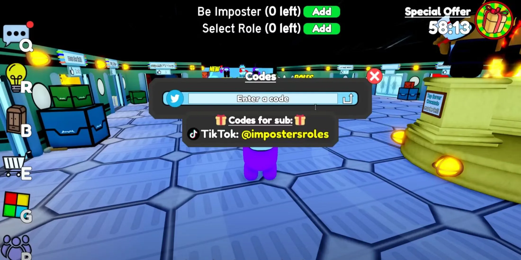 How to redeem codes in Imposters & Roles