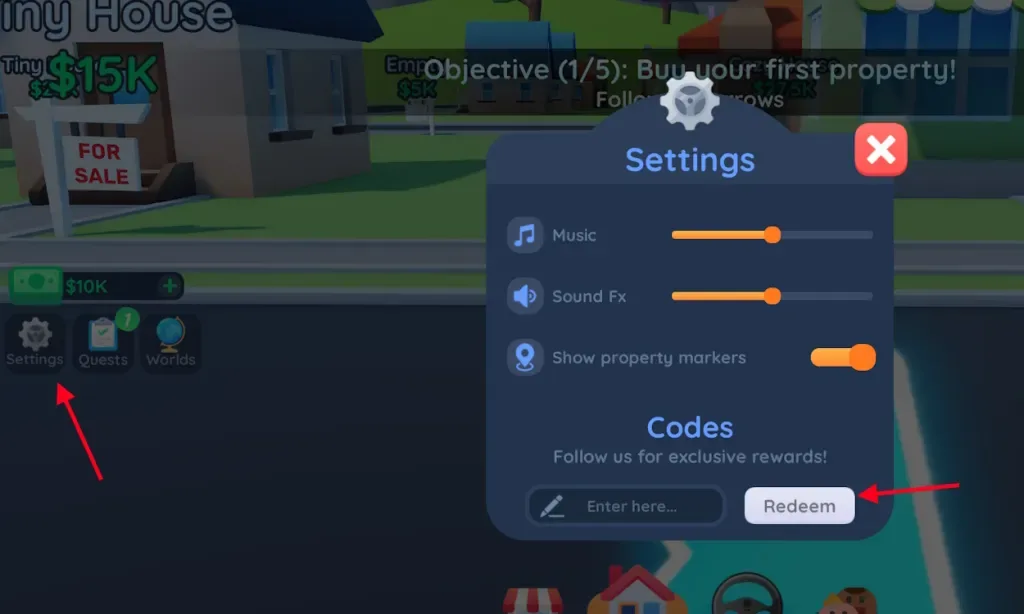 How to redeem codes in Investor City
