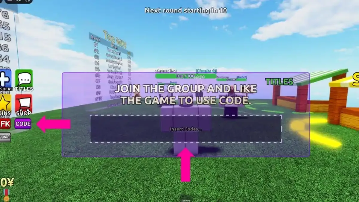How to redeem codes in Jujutsu Randomizer