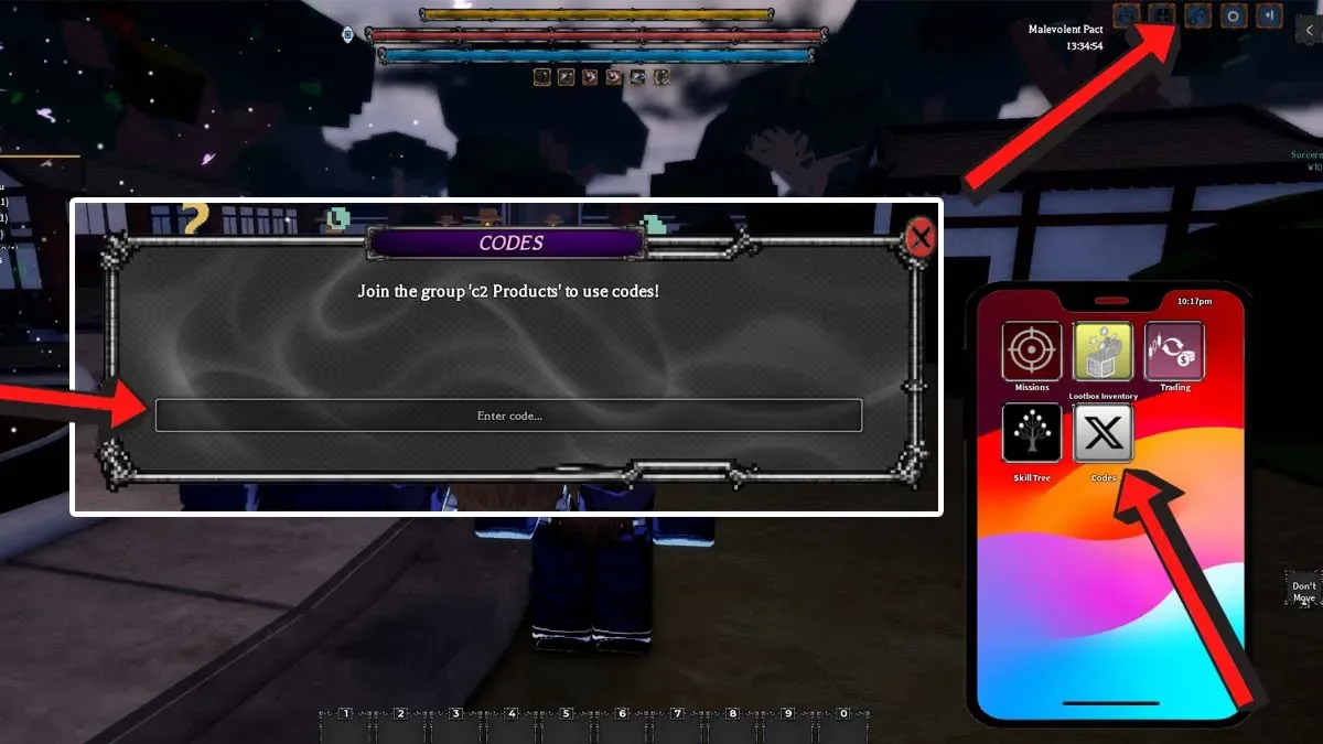 How to redeem codes in Jujutsu re