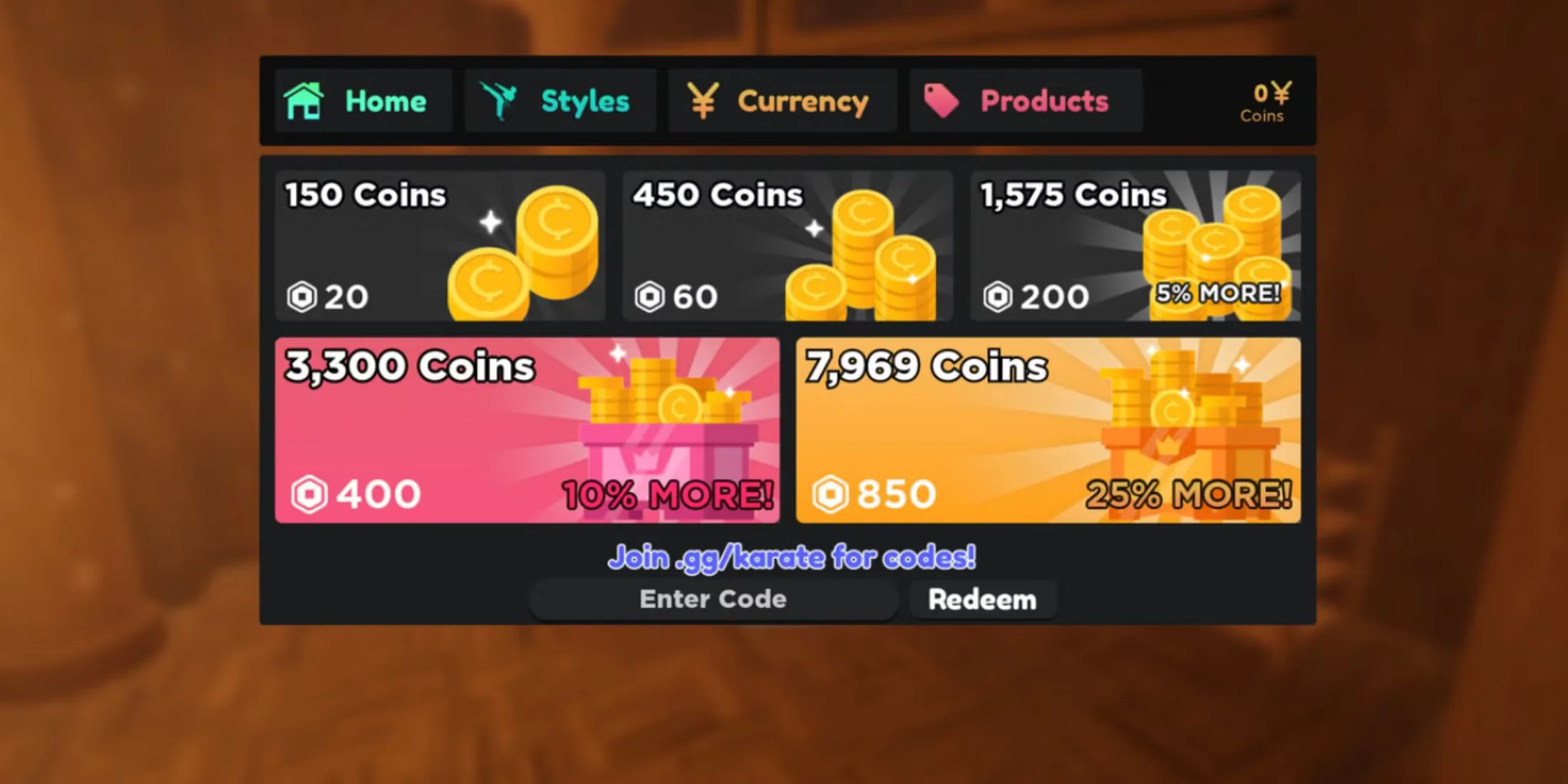 How to redeem codes in Karate