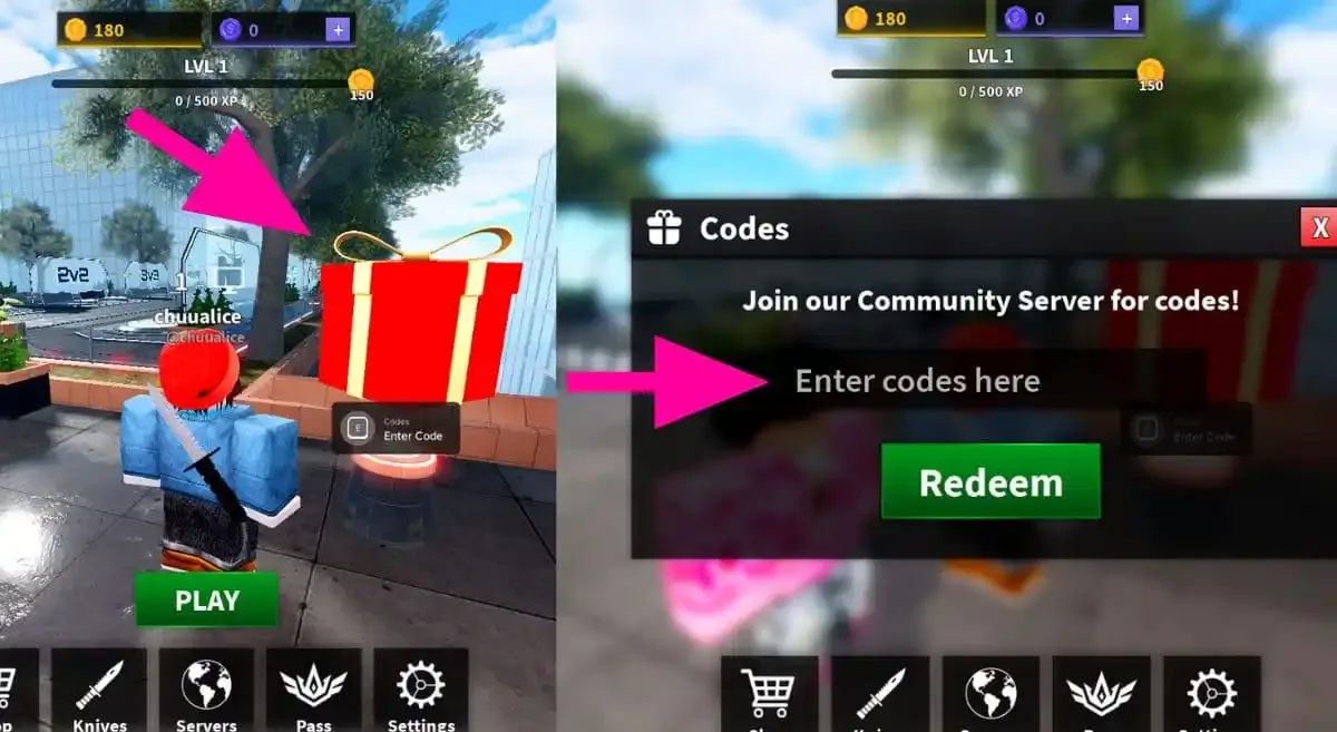 How to redeem codes in Knife Duels
