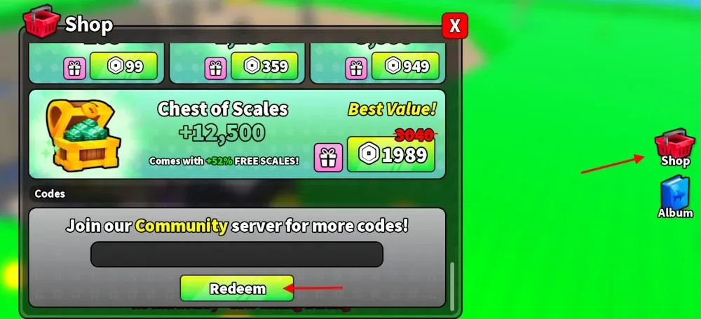 How to redeem codes in Lake Sipping
