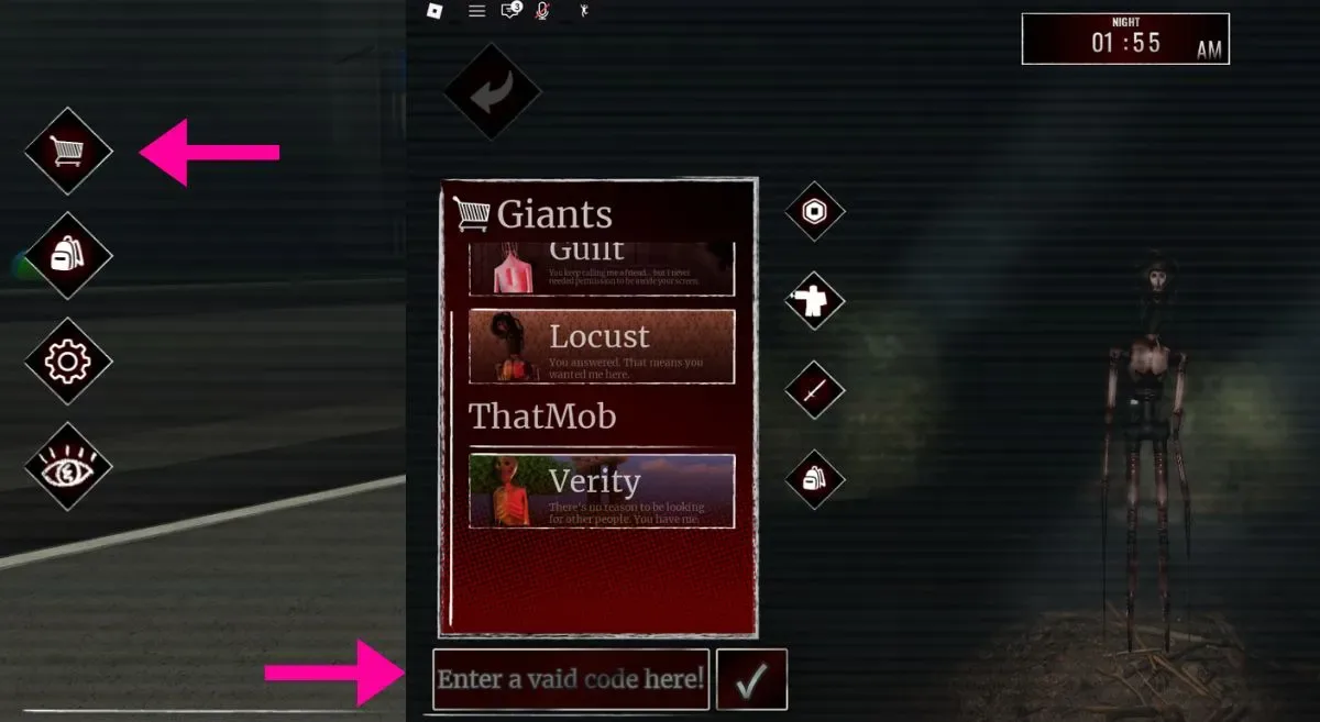 How to redeem codes in Lurking Giants