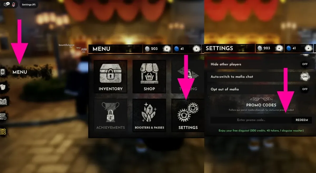 How to redeem codes in Mafia