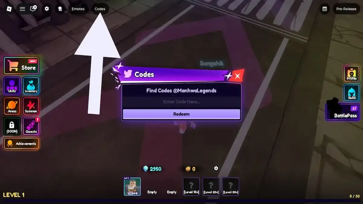 How to redeem codes in Manhwa Legends