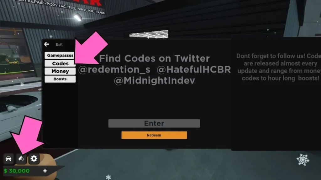 How to redeem codes in Midnight Chaser