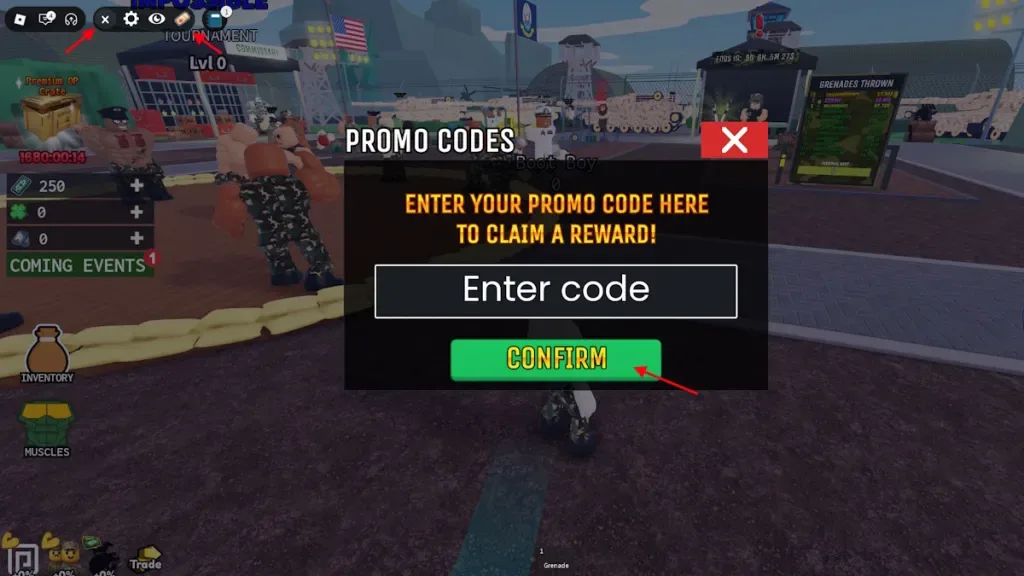 How to redeem codes in Muscle Military