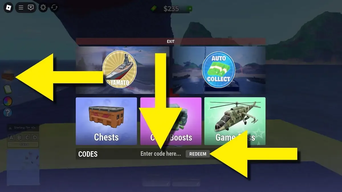 How to redeem codes in Navy Tycoon