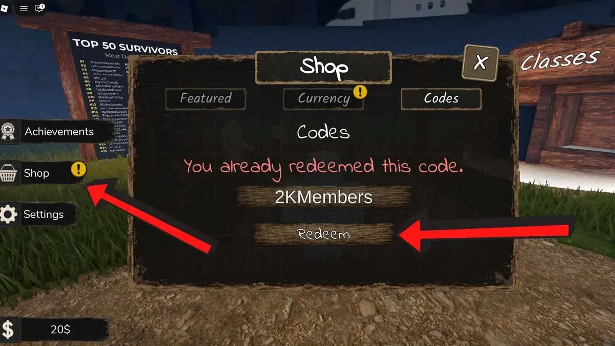 How to redeem codes in Nightfall