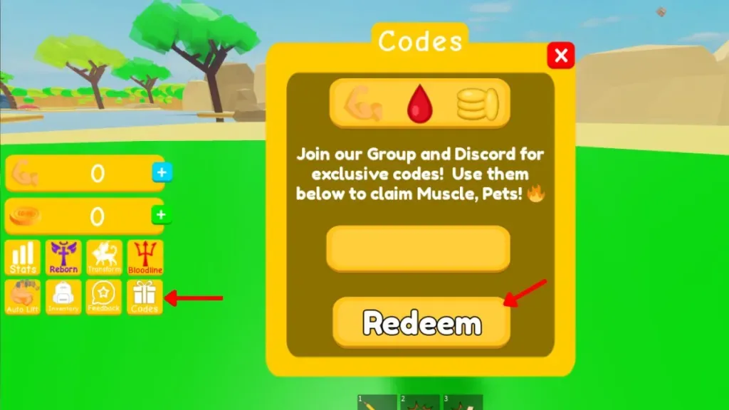 How to redeem codes in No Limit Lifting Simulator 2