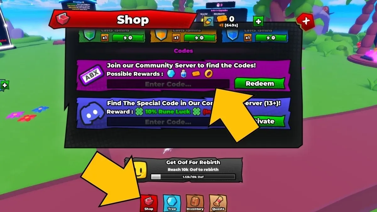 How to redeem codes in Noob Incremental