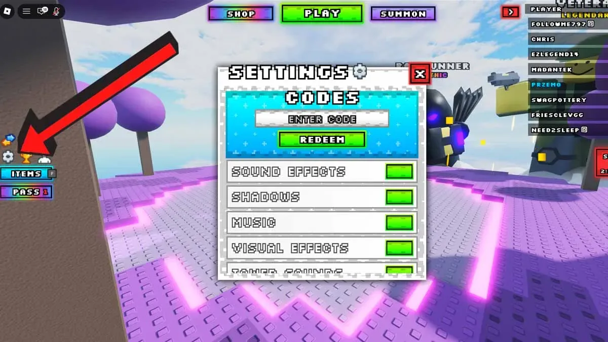 How to redeem codes in Noob Tower Defense