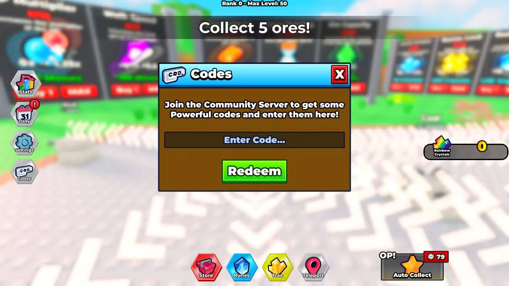 How to redeem codes in Ore Incremental