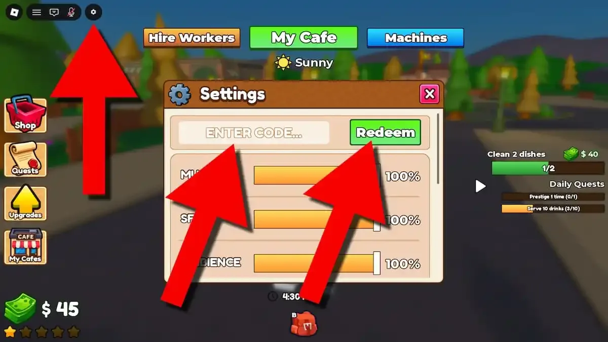 How to redeem codes in Own a Cafe