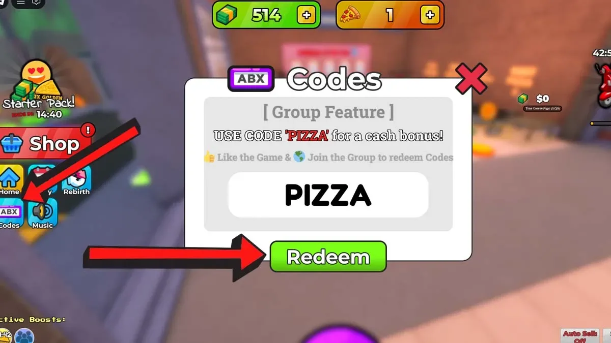 How to redeem codes in Own a Pizza Tycoon