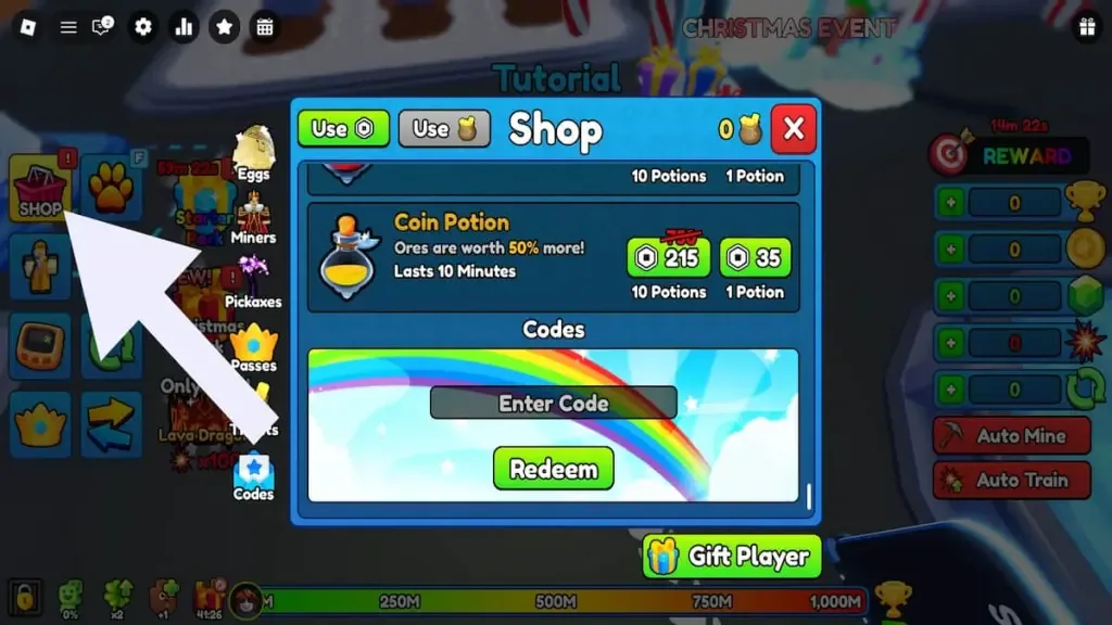 How to redeem codes in Pickaxe Simulator